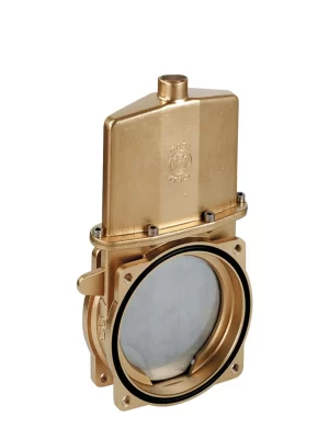 <b>art. 0082-SMO -</b> Knife gate valve with discharge 45° to the left without stem