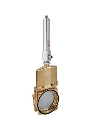 <b>art. 0082/0550 -</b> Knife gate valve with discharge 45° to the left with cylinder item 0550