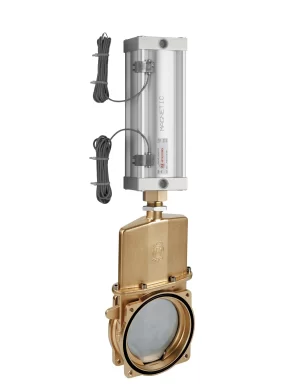 <b>art. 0082/0571-0576 -</b> Knife gate valve with discharge 45° to the left with cylinder item 0571-0576