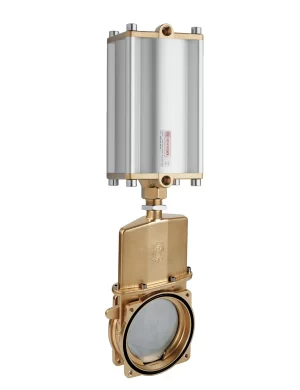 <b>art. 0082/0570-0575 -</b> Knife gate valve with discharge 45° to the left with cylinder item 0570-0575