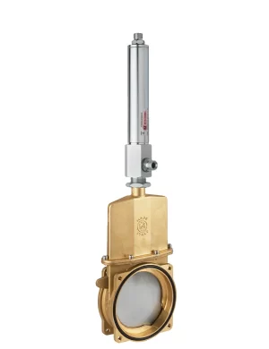 <b>art. 0081/0550 -</b> Knife gate valve with discharge 45° to the right with cylinder item 0550