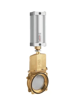 <b>art. 0081/0570-0575 -</b> Knife gate valve with discharge 45° to the right with cylinder item 0570-0575