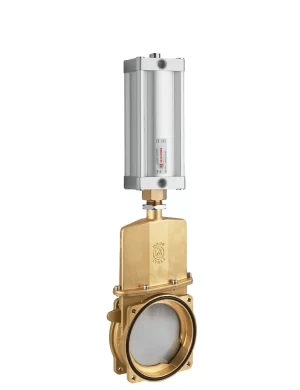 <b>art. 0081/0572-0577 -</b> Knife gate valve with discharge 45° to the right with cylinder item 0572-0577