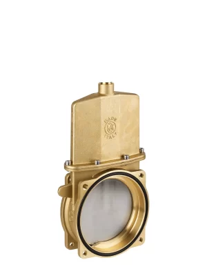 <b>art. 0082-SMO -</b> Knife gate valve with discharge 45° to the left without stem