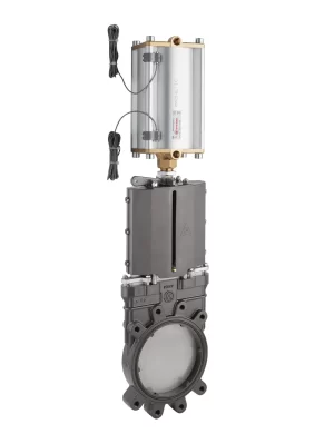 <b>art. 0105-10/0576 -</b> Cast-iron gate valve with stainless steel knife without discharge with cylinder item 0576 ANSI150