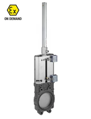 <b>art. 0109/0500-0501 -</b> Cast-iron gate valve with stainless steel knife without discharge with cylinder item 0500-0501 and limit switch kit ANSI150