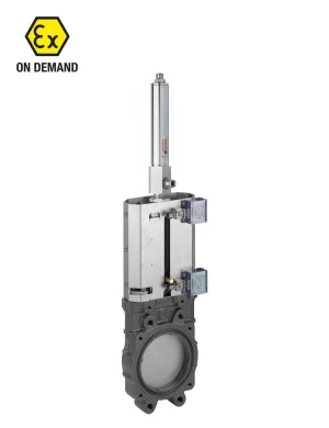 <b>art. 0109/0550-0551 -</b> Cast-iron gate valve with stainless steel knife without discharge with cylinder item 0550-0551 and limit switch kit ANSI150