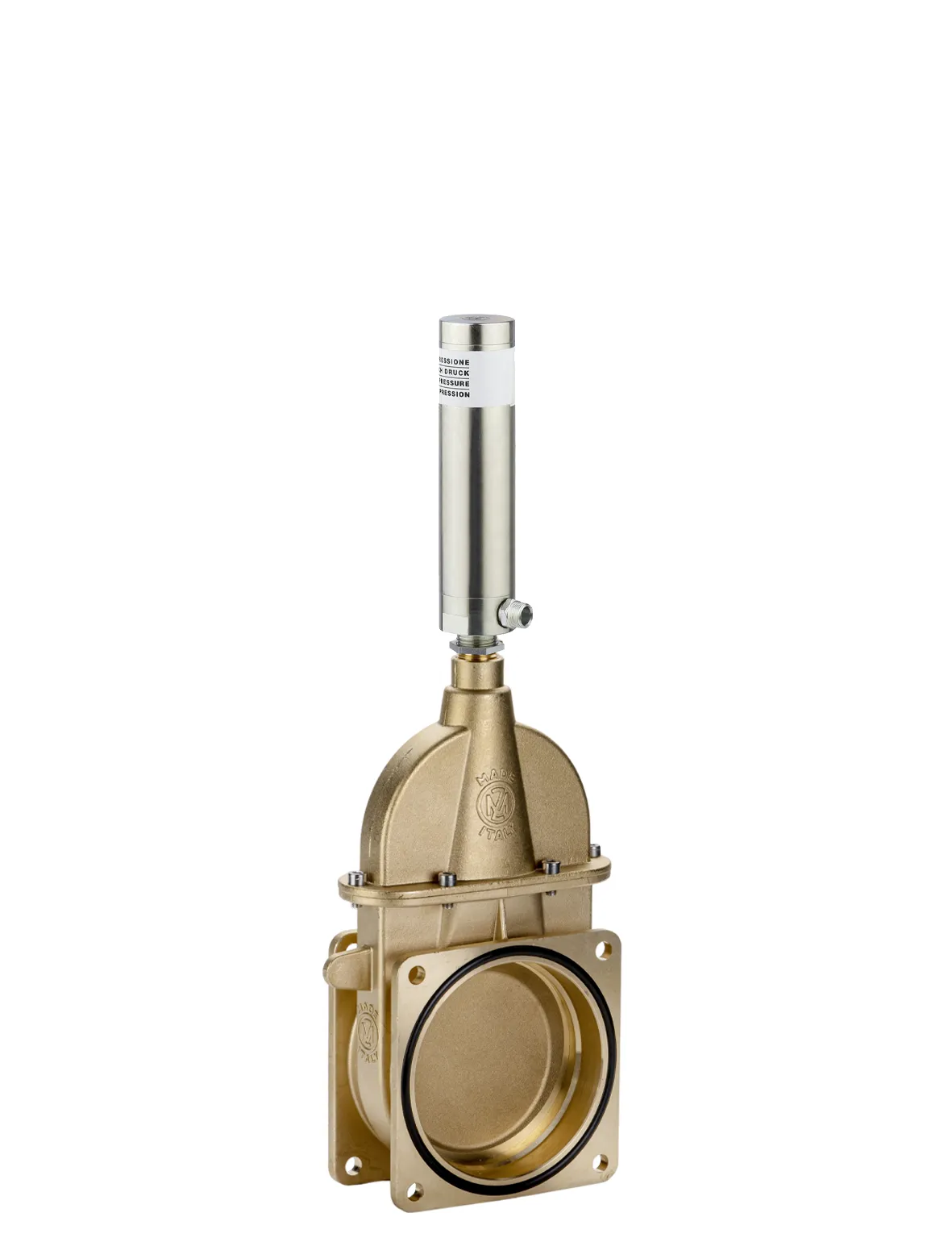 ITA. Saracinesca a stantuffo a 2 flange con cilindro art. 0505 oleopneumatico a gas | ENG. Stem gate valve with 2 flanges with cylinder item 0505