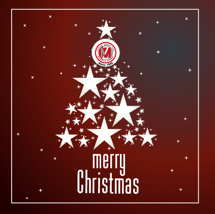 albero creato con delle stelle e il logo metaltecnica in alto - merry christmas